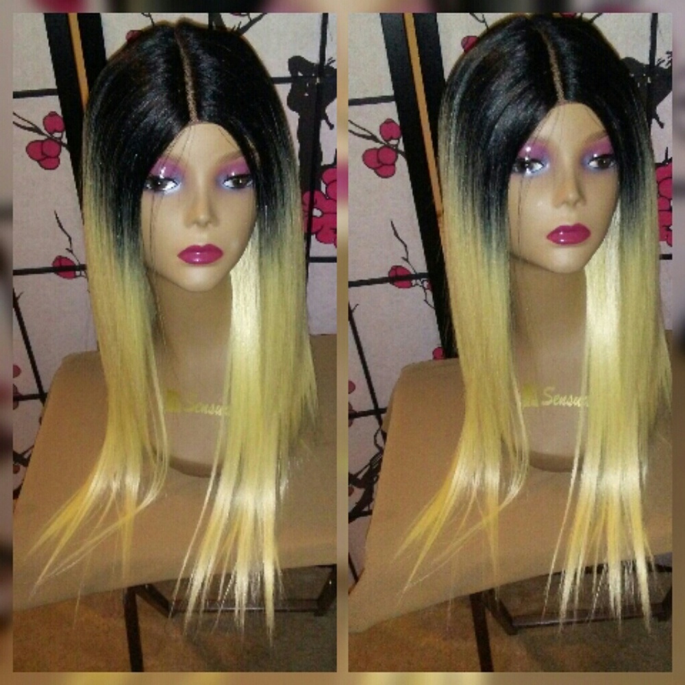 20" yaki straight blonde ombre hair wig